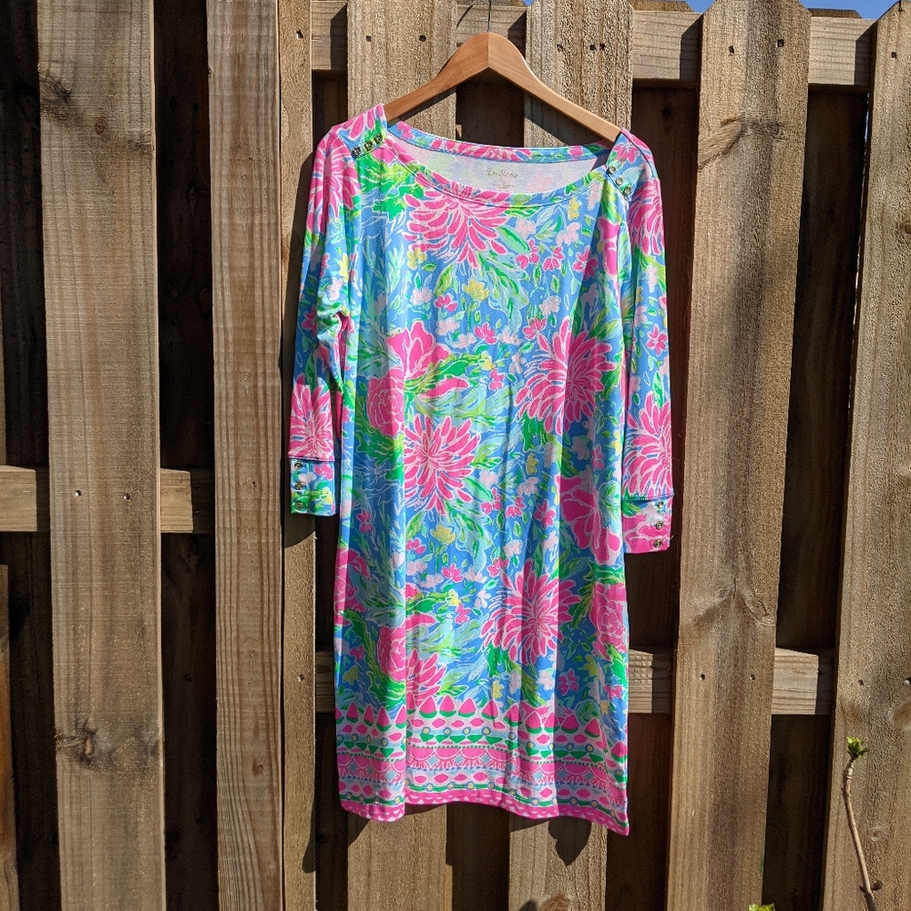 Lilly Pulitzer Pink and Blue Sheath Dress with Scoop Neck